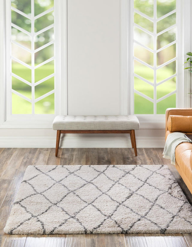 Pure Ivory 8' x 8' Rabat Shag Square Area Rug Thick Soft Touch Fluffy & Plush Shaggy Pile Durable Geometric Carpet for Luxury Interior Design for Sale at Rug Engine