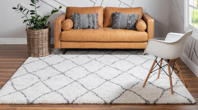 Pure Ivory 8' x 8' Rabat Shag Square Area Rug Thick Soft Touch Fluffy & Plush Shaggy Pile Durable Geometric Carpet for Luxury Interior Design for Sale at Rug Engine
