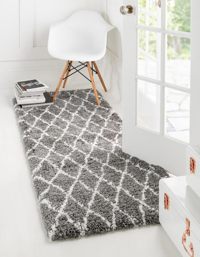 Gray 2' 7 x 10' Rabat Shag Runner Area Rug Thick Soft Touch Fluffy & Plush Shaggy Pile Durable Geometric Carpet for Luxury Interior Design for Sale at Rug Engine