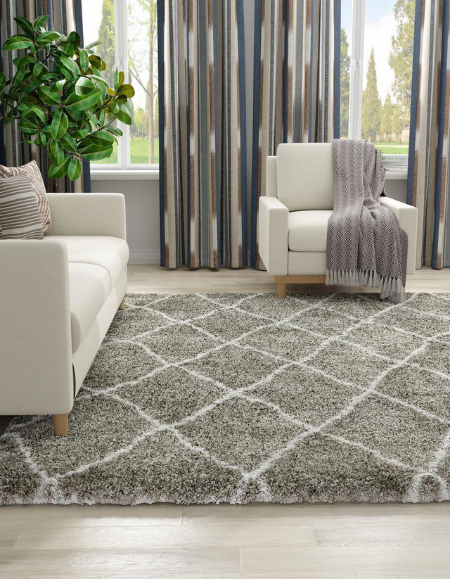 Gray 8' x 8' Rabat Shag Square Area Rug Thick Soft Touch Fluffy & Plush Shaggy Pile Durable Geometric Carpet for Luxury Interior Design for Sale at Rug Engine
