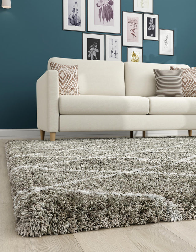 Gray 8' x 8' Rabat Shag Square Area Rug Thick Soft Touch Fluffy & Plush Shaggy Pile Durable Geometric Carpet for Luxury Interior Design for Sale at Rug Engine