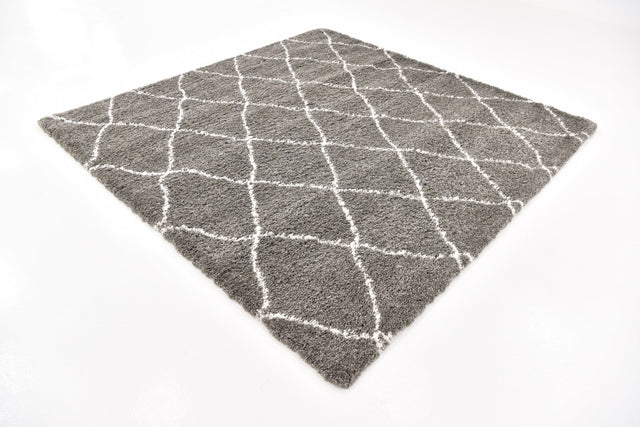 Gray 8' x 8' Rabat Shag Square Area Rug Thick Soft Touch Fluffy & Plush Shaggy Pile Durable Geometric Carpet for Luxury Interior Design for Sale at Rug Engine