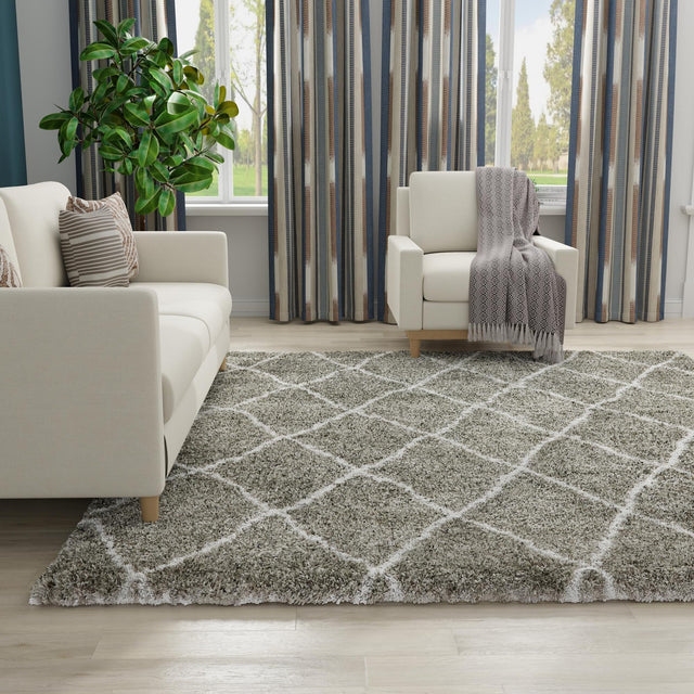 Gray 8' x 8' Rabat Shag Square Area Rug Thick Soft Touch Fluffy & Plush Shaggy Pile Durable Geometric Carpet for Luxury Interior Design for Sale at Rug Engine