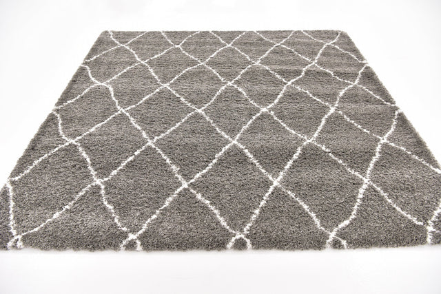 Gray 8' x 8' Rabat Shag Square Area Rug Thick Soft Touch Fluffy & Plush Shaggy Pile Durable Geometric Carpet for Luxury Interior Design for Sale at Rug Engine