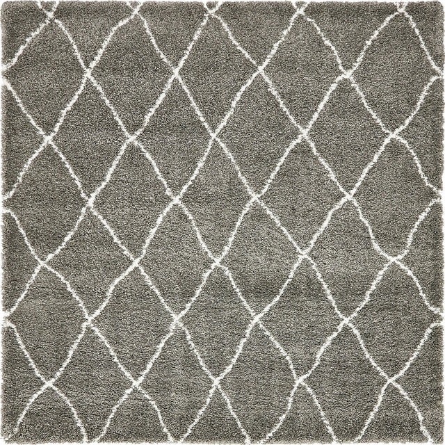 Gray 8' x 8' Rabat Shag Square Area Rug Thick Soft Touch Fluffy & Plush Shaggy Pile Durable Geometric Carpet for Luxury Interior Design for Sale at Rug Engine