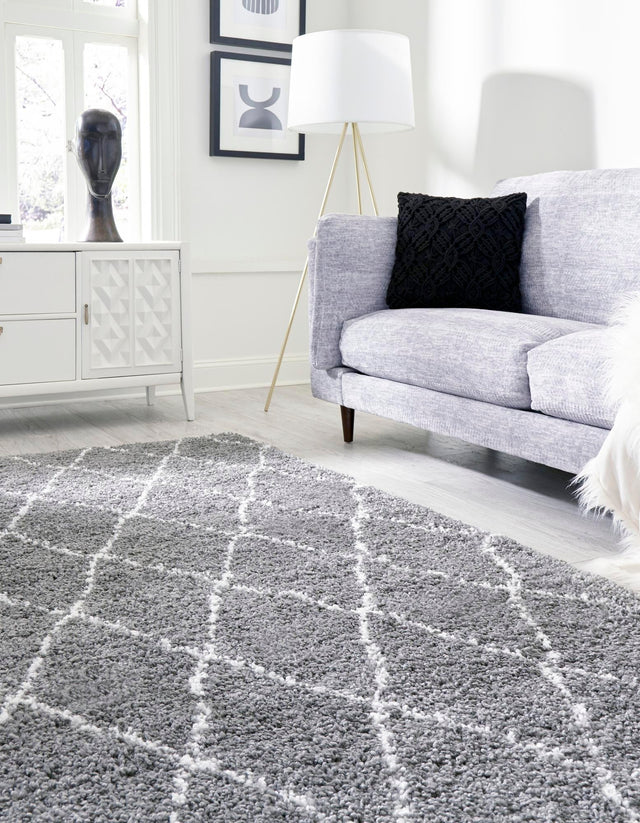 Gray 9' x 12' 2 Rabat Shag Rectangle Area Rug Thick Soft Touch Fluffy & Plush Shaggy Pile Durable Geometric Carpet for Luxury Interior Design for Sale at Rug Engine