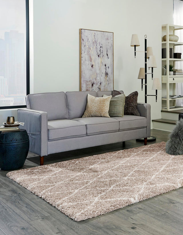 Taupe 5' 1 x 8' Rabat Shag Rectangle Area Rug Thick Soft Touch Fluffy & Plush Shaggy Pile Durable Geometric Carpet for Luxury Interior Design for Sale at Rug Engine