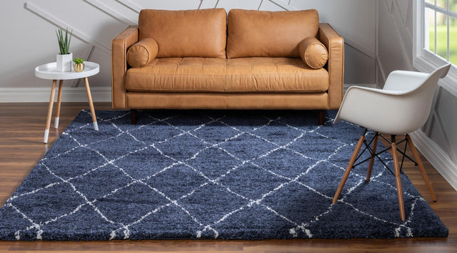 Navy Blue 8' x 8' Rabat Shag Square Area Rug Thick Soft Touch Fluffy & Plush Shaggy Pile Durable Geometric Carpet for Luxury Interior Design for Sale at Rug Engine