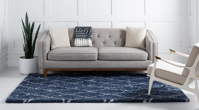 Navy Blue 9' x 12' 2 Rabat Shag Rectangle Area Rug Thick Soft Touch Fluffy & Plush Shaggy Pile Durable Geometric Carpet for Luxury Interior Design for Sale at Rug Engine