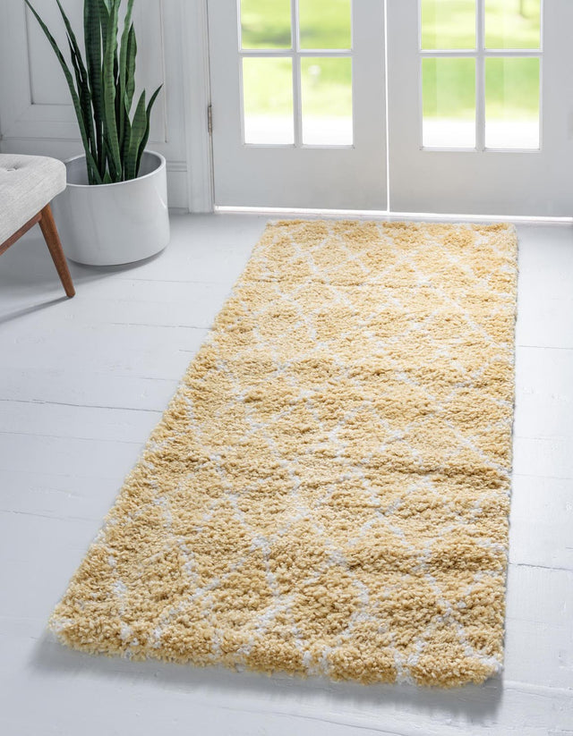 Yellow 2' 7 x 6' 1 Rabat Shag Runner Area Rug Thick Soft Touch Fluffy & Plush Shaggy Pile Durable Geometric Carpet for Luxury Interior Design for Sale at Rug Engine