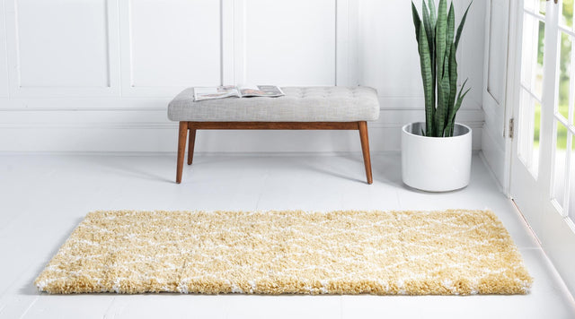 Yellow 2' 7 x 10' Rabat Shag Runner Area Rug Thick Soft Touch Fluffy & Plush Shaggy Pile Durable Geometric Carpet for Luxury Interior Design for Sale at Rug Engine