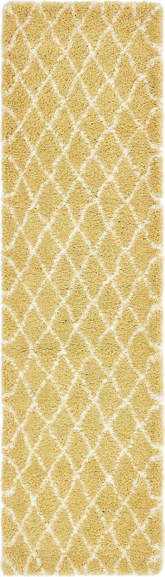 Yellow 2' 7 x 10' Rabat Shag Runner Area Rug Thick Soft Touch Fluffy & Plush Shaggy Pile Durable Geometric Carpet for Luxury Interior Design for Sale at Rug Engine