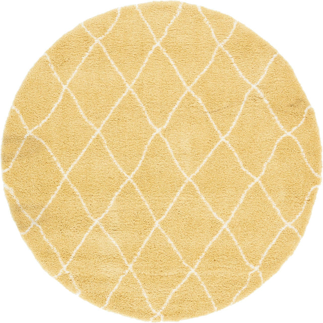 Yellow 8' x 8' Rabat Shag Round Area Rug Thick Soft Touch Fluffy & Plush Shaggy Pile Durable Geometric Carpet for Luxury Interior Design for Sale at Rug Engine