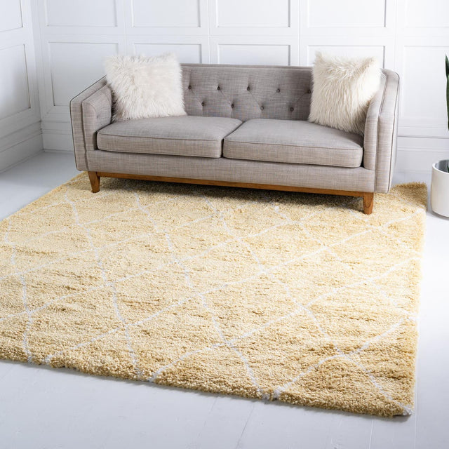 Yellow 8' x 8' Rabat Shag Square Area Rug Thick Soft Touch Fluffy & Plush Shaggy Pile Durable Geometric Carpet for Luxury Interior Design for Sale at Rug Engine