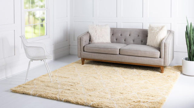 Yellow 8' x 8' Rabat Shag Square Area Rug Thick Soft Touch Fluffy & Plush Shaggy Pile Durable Geometric Carpet for Luxury Interior Design for Sale at Rug Engine