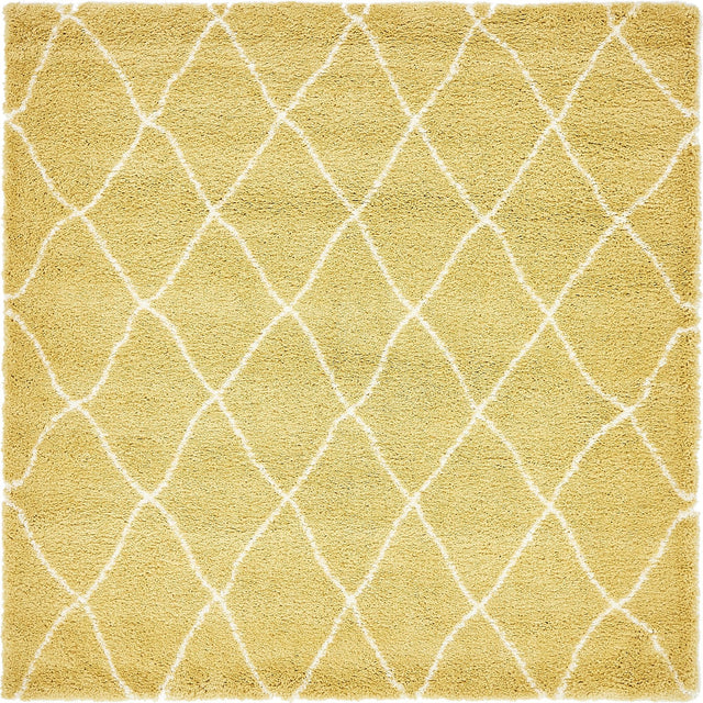 Yellow 8' x 8' Rabat Shag Square Area Rug Thick Soft Touch Fluffy & Plush Shaggy Pile Durable Geometric Carpet for Luxury Interior Design for Sale at Rug Engine