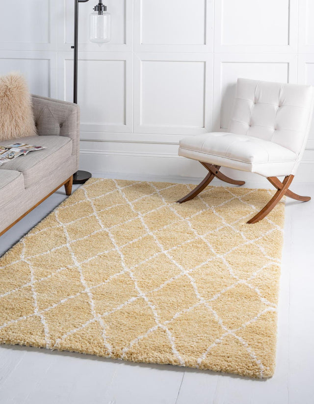 Yellow 5' 1 x 8' Rabat Shag Rectangle Area Rug Thick Soft Touch Fluffy & Plush Shaggy Pile Durable Geometric Carpet for Luxury Interior Design for Sale at Rug Engine