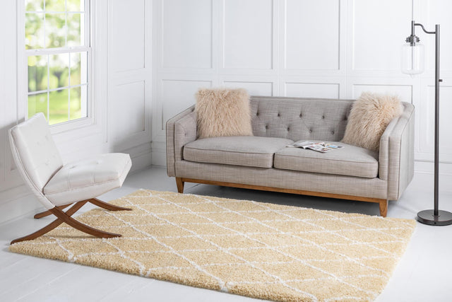 Yellow 5' 1 x 8' Rabat Shag Rectangle Area Rug Thick Soft Touch Fluffy & Plush Shaggy Pile Durable Geometric Carpet for Luxury Interior Design for Sale at Rug Engine