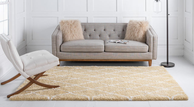 Yellow 5' 1 x 8' Rabat Shag Rectangle Area Rug Thick Soft Touch Fluffy & Plush Shaggy Pile Durable Geometric Carpet for Luxury Interior Design for Sale at Rug Engine