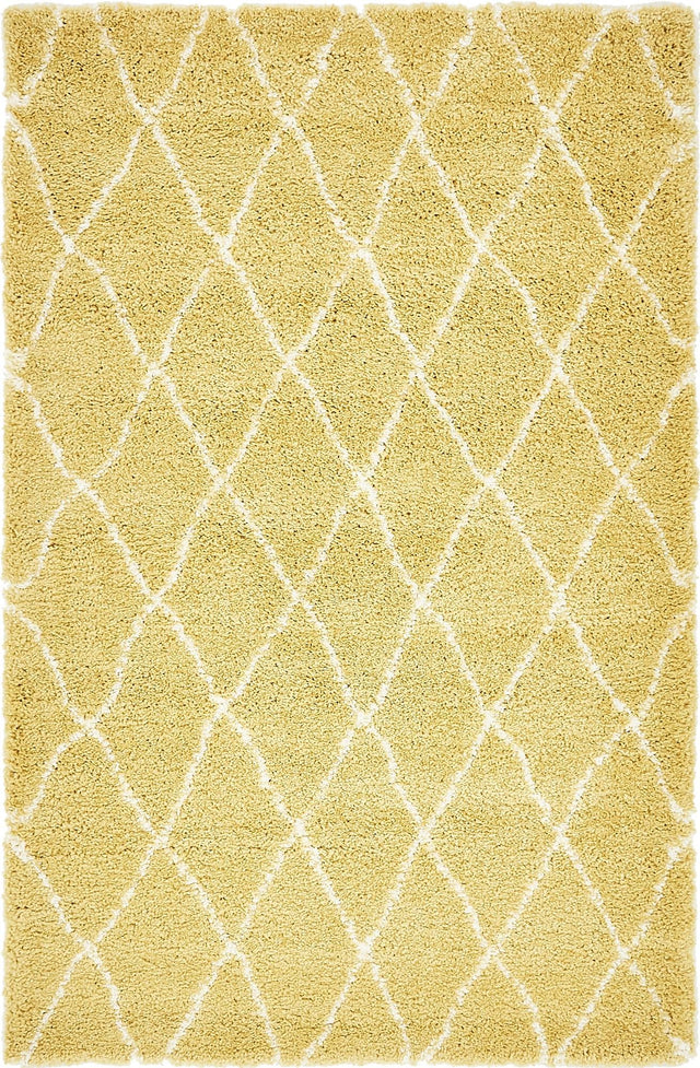 Yellow 5' 1 x 8' Rabat Shag Rectangle Area Rug Thick Soft Touch Fluffy & Plush Shaggy Pile Durable Geometric Carpet for Luxury Interior Design for Sale at Rug Engine