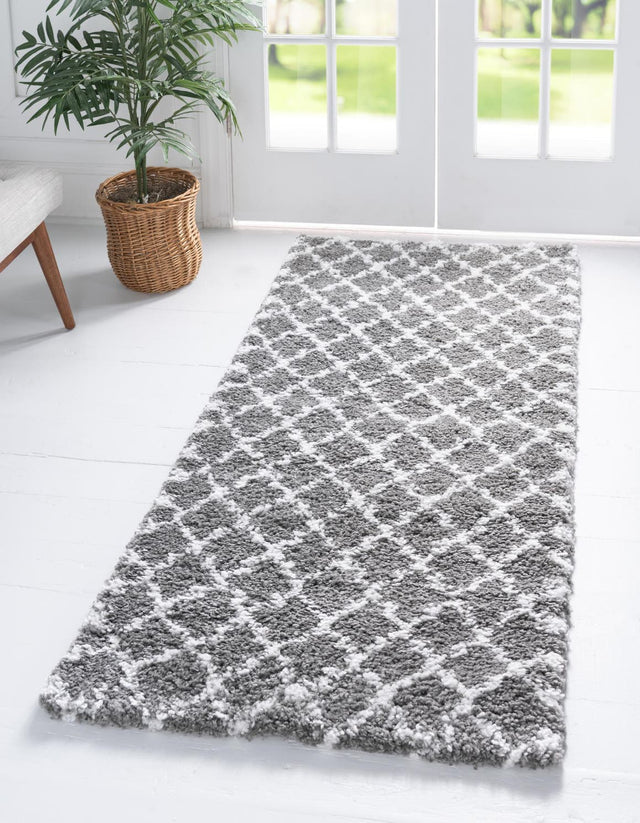 Gray 2' 7 x 6' 1 Rabat Shag Runner Area Rug Thick Soft Touch Fluffy & Plush Shaggy Pile Durable Geometric Carpet for Luxury Interior Design for Sale at Rug Engine