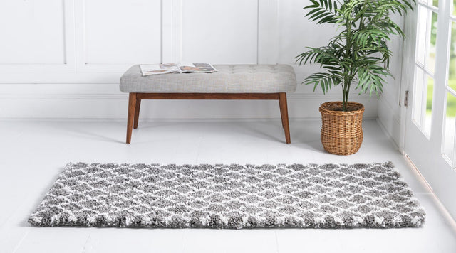 Gray 2' 7 x 6' 1 Rabat Shag Runner Area Rug Thick Soft Touch Fluffy & Plush Shaggy Pile Durable Geometric Carpet for Luxury Interior Design for Sale at Rug Engine