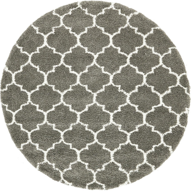 Gray 8' x 8' Rabat Shag Round Area Rug Thick Soft Touch Fluffy & Plush Shaggy Pile Durable Geometric Carpet for Luxury Interior Design for Sale at Rug Engine