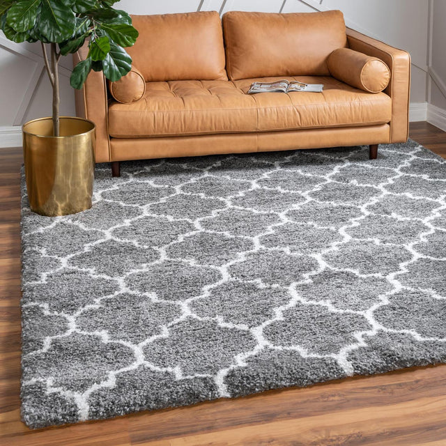 Gray 8' x 8' Rabat Shag Square Area Rug Thick Soft Touch Fluffy & Plush Shaggy Pile Durable Geometric Carpet for Luxury Interior Design for Sale at Rug Engine