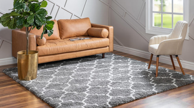 Gray 8' x 8' Rabat Shag Square Area Rug Thick Soft Touch Fluffy & Plush Shaggy Pile Durable Geometric Carpet for Luxury Interior Design for Sale at Rug Engine