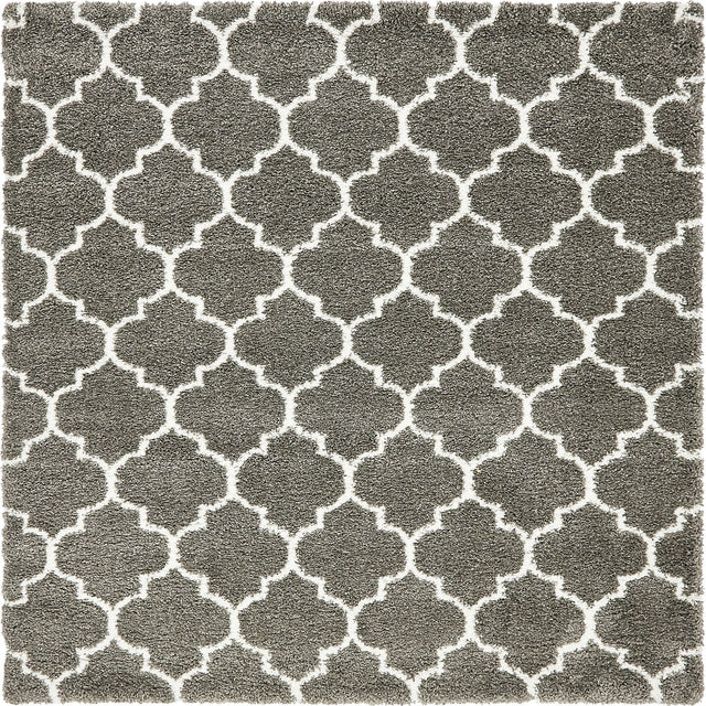 Gray 8' x 8' Rabat Shag Square Area Rug Thick Soft Touch Fluffy & Plush Shaggy Pile Durable Geometric Carpet for Luxury Interior Design for Sale at Rug Engine