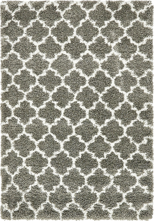 Gray 4' 1 x 6' 1 Rabat Shag Rectangle Area Rug Thick Soft Touch Fluffy & Plush Shaggy Pile Durable Geometric Carpet for Luxury Interior Design for Sale at Rug Engine