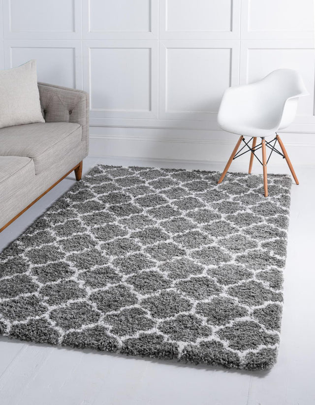 Gray 5' 1 x 8' Rabat Shag Rectangle Area Rug Thick Soft Touch Fluffy & Plush Shaggy Pile Durable Geometric Carpet for Luxury Interior Design for Sale at Rug Engine