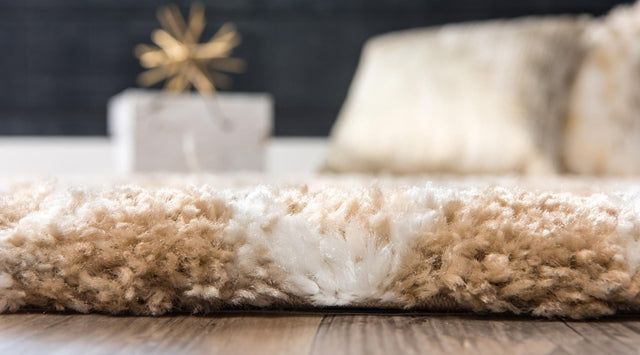 Taupe 2' 7 x 6' 1 Rabat Shag Runner Area Rug Thick Soft Touch Fluffy & Plush Shaggy Pile Durable Geometric Carpet for Luxury Interior Design for Sale at Rug Engine