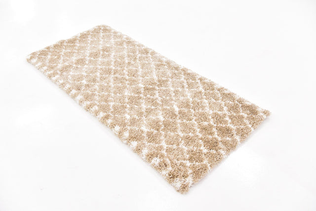 Taupe 2' 7 x 6' 1 Rabat Shag Runner Area Rug Thick Soft Touch Fluffy & Plush Shaggy Pile Durable Geometric Carpet for Luxury Interior Design for Sale at Rug Engine