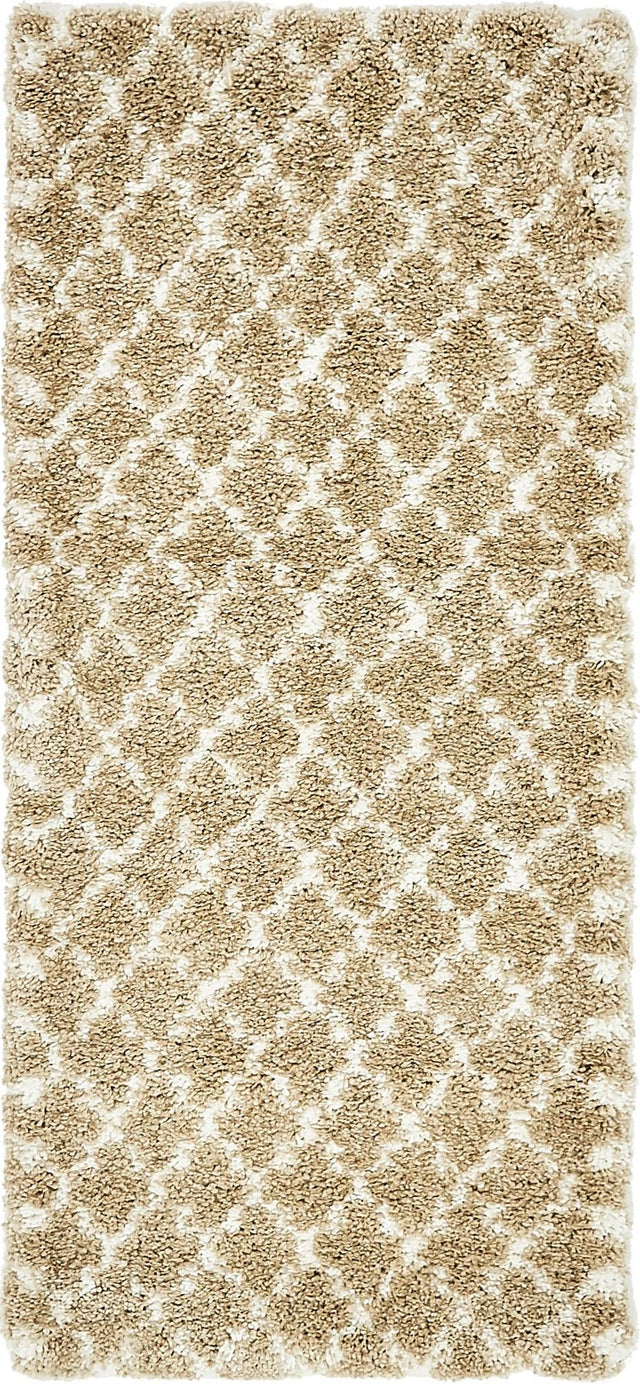 Taupe 2' 7 x 6' 1 Rabat Shag Runner Area Rug Thick Soft Touch Fluffy & Plush Shaggy Pile Durable Geometric Carpet for Luxury Interior Design for Sale at Rug Engine