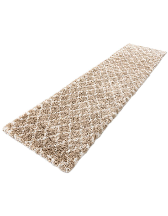 Taupe 2' 7 x 10' Rabat Shag Runner Area Rug Thick Soft Touch Fluffy & Plush Shaggy Pile Durable Geometric Carpet for Luxury Interior Design for Sale at Rug Engine
