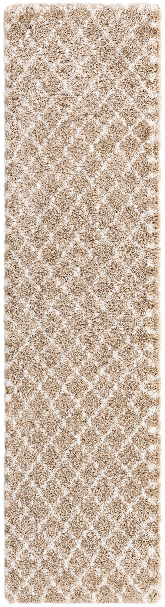 Taupe 2' 7 x 10' Rabat Shag Runner Area Rug Thick Soft Touch Fluffy & Plush Shaggy Pile Durable Geometric Carpet for Luxury Interior Design for Sale at Rug Engine