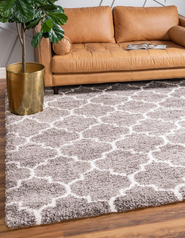 Taupe 8' x 8' Rabat Shag Square Area Rug Thick Soft Touch Fluffy & Plush Shaggy Pile Durable Geometric Carpet for Luxury Interior Design for Sale at Rug Engine