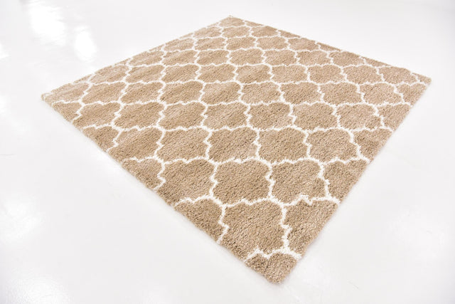 Taupe 8' x 8' Rabat Shag Square Area Rug Thick Soft Touch Fluffy & Plush Shaggy Pile Durable Geometric Carpet for Luxury Interior Design for Sale at Rug Engine