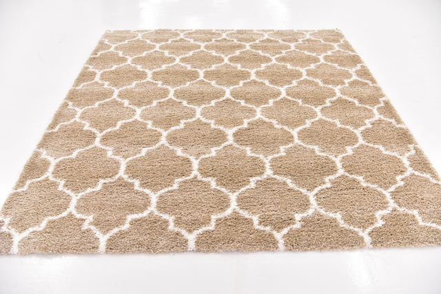 Taupe 8' x 8' Rabat Shag Square Area Rug Thick Soft Touch Fluffy & Plush Shaggy Pile Durable Geometric Carpet for Luxury Interior Design for Sale at Rug Engine