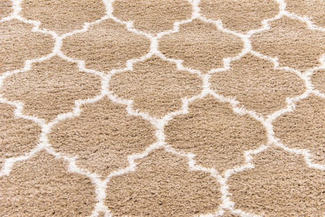Taupe 8' x 8' Rabat Shag Square Area Rug Thick Soft Touch Fluffy & Plush Shaggy Pile Durable Geometric Carpet for Luxury Interior Design for Sale at Rug Engine