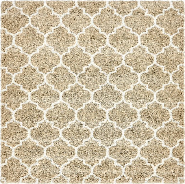 Taupe 8' x 8' Rabat Shag Square Area Rug Thick Soft Touch Fluffy & Plush Shaggy Pile Durable Geometric Carpet for Luxury Interior Design for Sale at Rug Engine