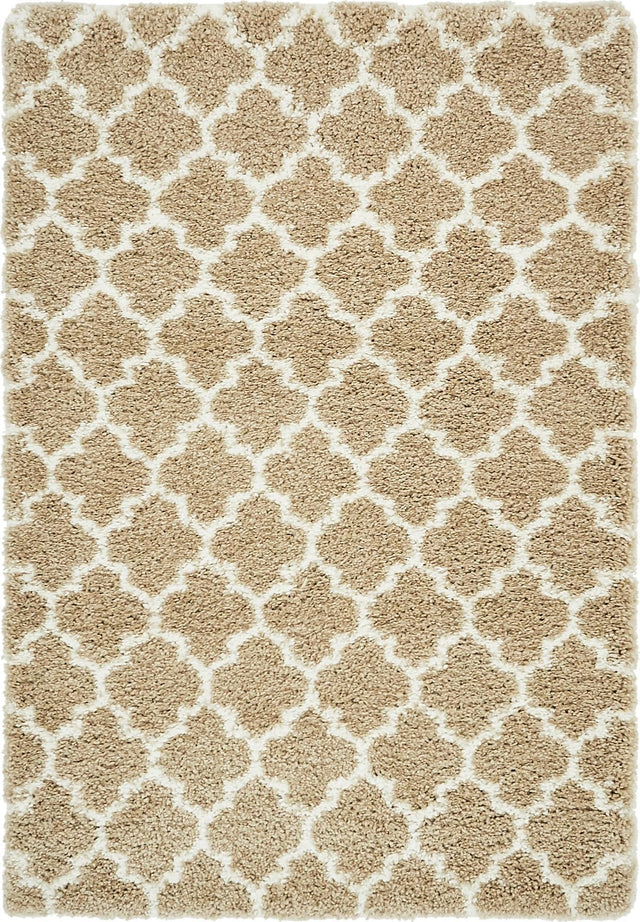Taupe 4' 1 x 6' 1 Rabat Shag Rectangle Area Rug Thick Soft Touch Fluffy & Plush Shaggy Pile Durable Geometric Carpet for Luxury Interior Design for Sale at Rug Engine