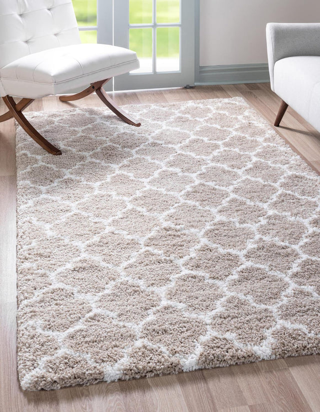 Taupe 4' 1 x 6' 1 Rabat Shag Rectangle Area Rug Thick Soft Touch Fluffy & Plush Shaggy Pile Durable Geometric Carpet for Luxury Interior Design for Sale at Rug Engine