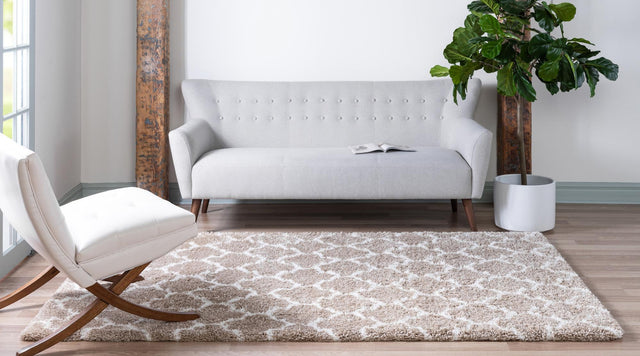 Taupe 4' 1 x 6' 1 Rabat Shag Rectangle Area Rug Thick Soft Touch Fluffy & Plush Shaggy Pile Durable Geometric Carpet for Luxury Interior Design for Sale at Rug Engine