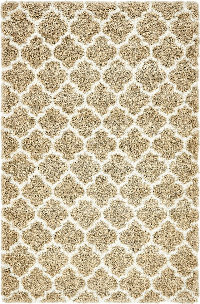 Taupe 5' 1 x 8' Rabat Shag Rectangle Area Rug Thick Soft Touch Fluffy & Plush Shaggy Pile Durable Geometric Carpet for Luxury Interior Design for Sale at Rug Engine