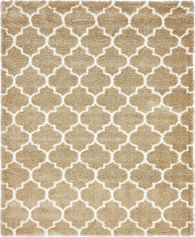 Taupe 8' x 10' Rabat Shag Rectangle Area Rug Thick Soft Touch Fluffy & Plush Shaggy Pile Durable Geometric Carpet for Luxury Interior Design for Sale at Rug Engine