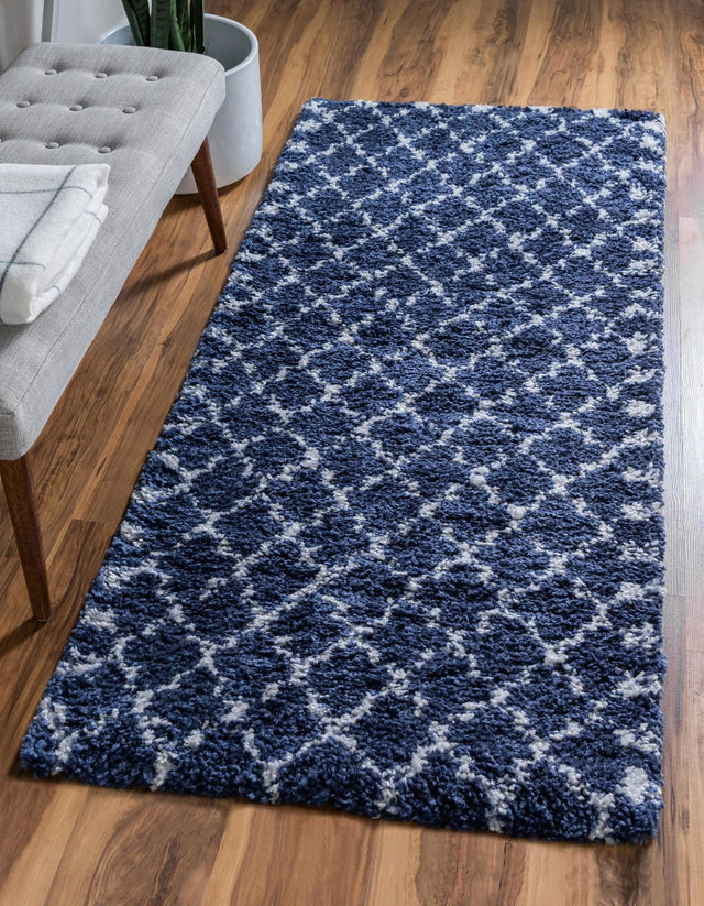 Navy Blue 2' 7 x 6' 1 Rabat Shag Runner Area Rug Thick Soft Touch Fluffy & Plush Shaggy Pile Durable Geometric Carpet for Luxury Interior Design for Sale at Rug Engine