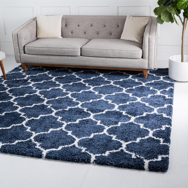 Navy Blue 8' x 8' Rabat Shag Square Area Rug Thick Soft Touch Fluffy & Plush Shaggy Pile Durable Geometric Carpet for Luxury Interior Design for Sale at Rug Engine