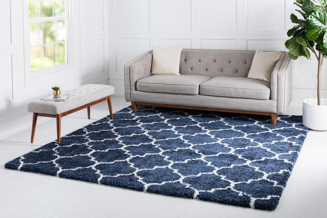 Navy Blue 8' x 8' Rabat Shag Square Area Rug Thick Soft Touch Fluffy & Plush Shaggy Pile Durable Geometric Carpet for Luxury Interior Design for Sale at Rug Engine